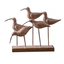 Bird Sculpture with Wooden Base Wood-Tone Ornament Compact for Living Room