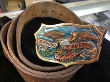 BELT BUCKLE, W/BELT, 1984 I'M PROUD TO BE AN AMERICAN FREEDOM