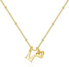 Heart Initial Necklace for Women Girls - 14K Gold Plated Letter A-Z Pendant Neck