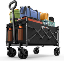 Folding Wagon Cart with Wheels, 220lbs Utility Wagon Cart, Black Collapsible Wag
