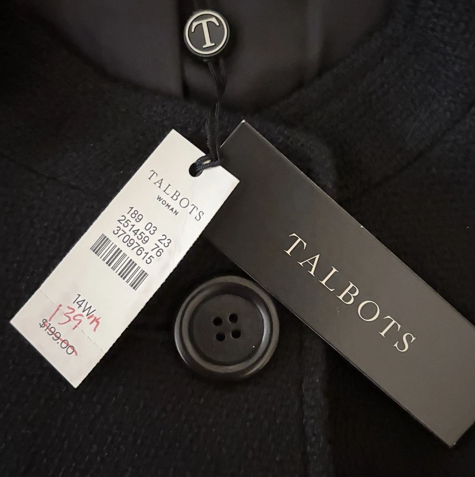 Blazer Talbots para mujer talla 14W negro mezcla de lana cuello falso manga globo nuevo con etiquetas Foto 4 de 4