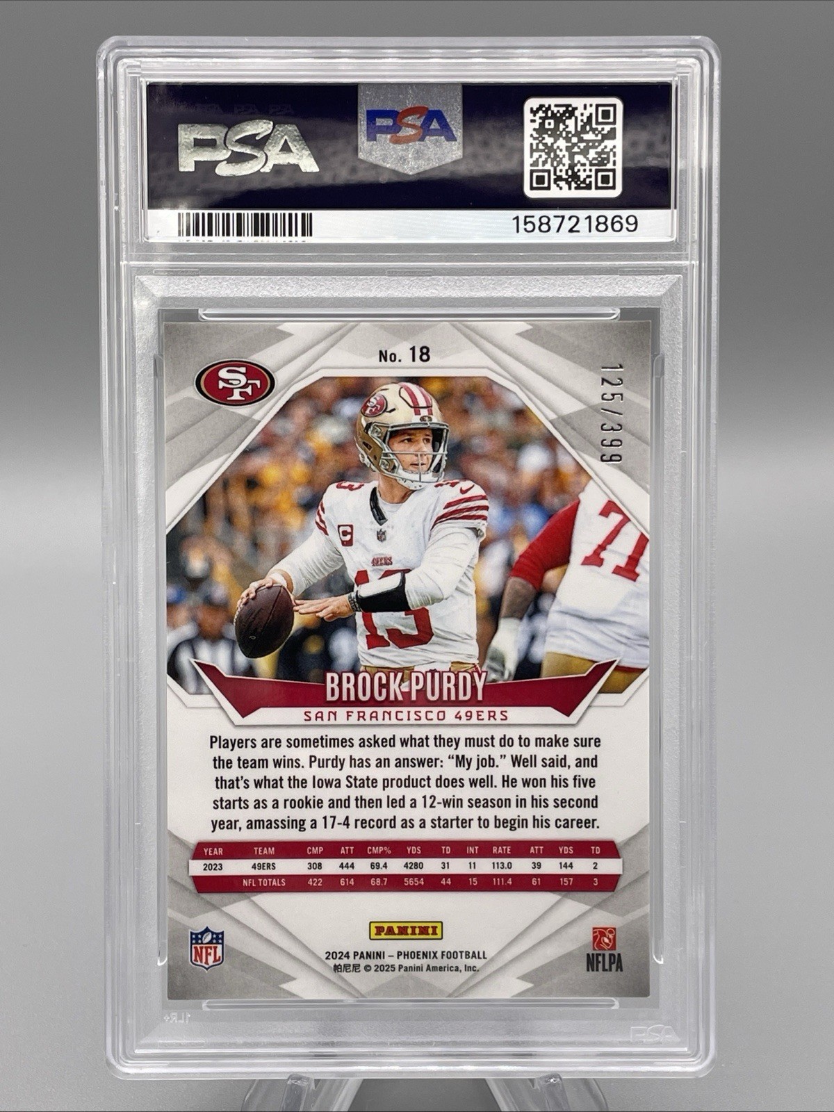 2024 Panini Phoenix - Brock Purdy #18 Team Helmet /399 San Francisco 49ers PSA 9 view 2