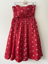 J. Crew Collection Red Silk Party Dress Size 6 Strapless Polka-dot *Small spot*