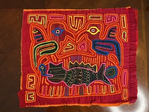 Vintage Kuna Mola Hand Stitched Textile Panel Panama Guna Folk Art Jonah Bible ?