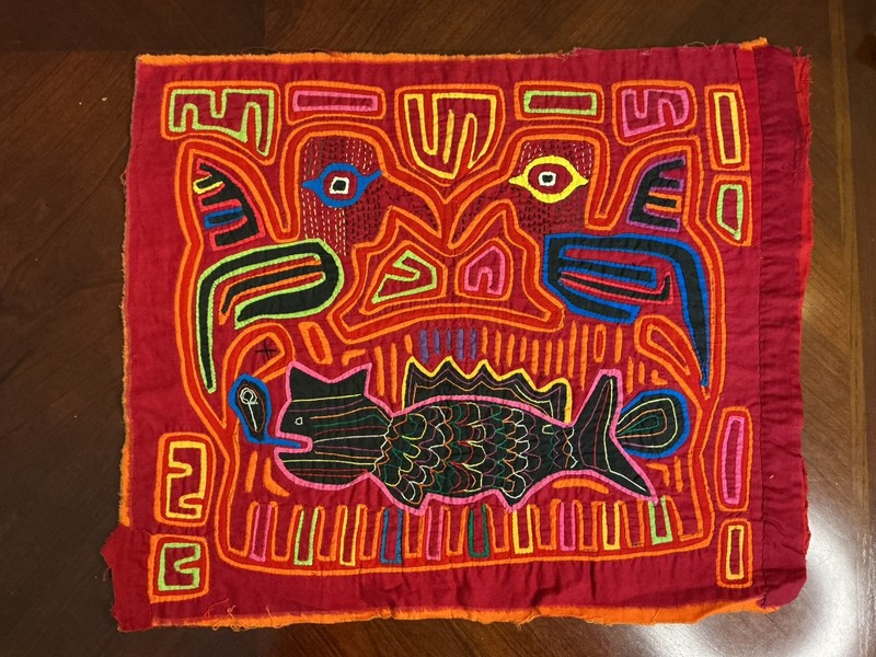 Vintage Kuna Mola Hand Stitched Textile Panel Panama Guna Folk Art Jonah Bible ?