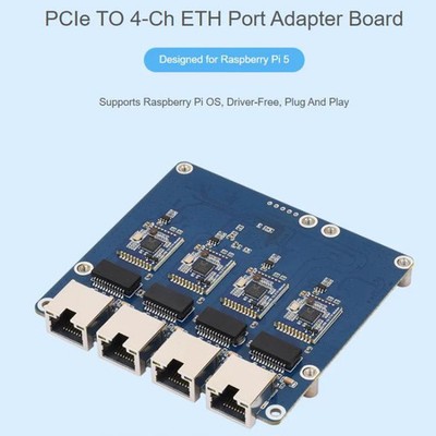Waveshare PCIe To 4-Ch ETH Port Adapter Board Supports Raspberry Pi OS, Driver-