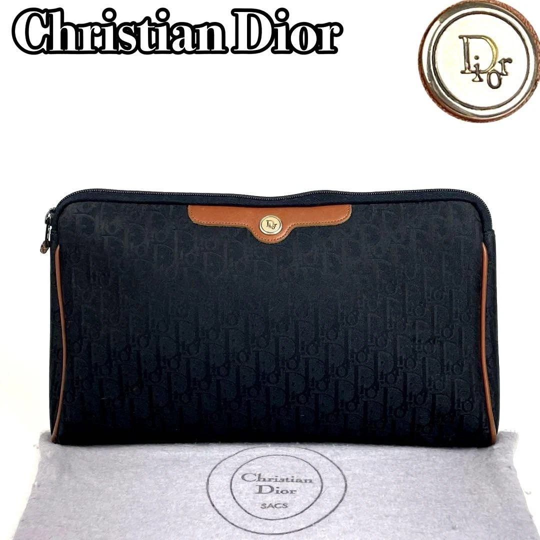 Sac pochette Dior trotteur motif intégral toile cuir noir