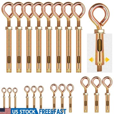 Heavy Duty Concrete Eye Bolts Expansion Screws Hooks 8pcs Durable Zinc Plated US