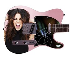 Selena Gomez Signed Glamorous Young Custom Graphics Photo Guitar ACOA