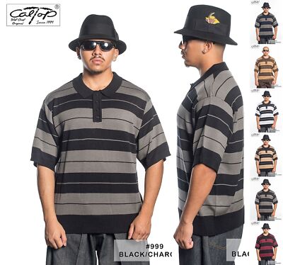 Caltop Charlie Brown Striped Polo Shirt Classic Retro Style Short Sleeve