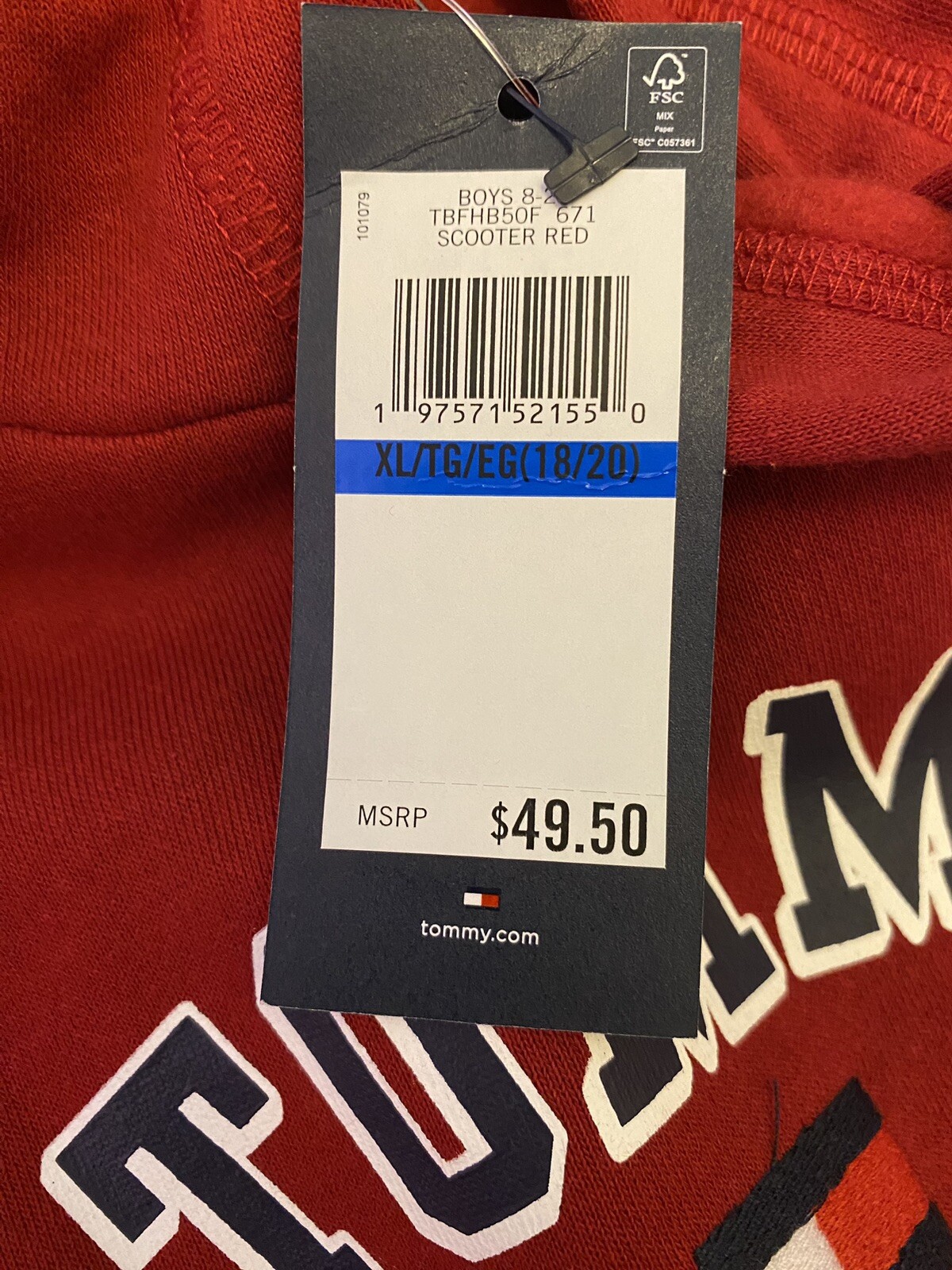 Tommy Hilfiger Boys Red Pullover Graphic Hoodie Sweatshirt Size XL (18-20) image 9