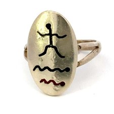 Vintage Signed 925 Mexico Sterling Silver Carved Tribal Ethnic Pattern Ring sz 7