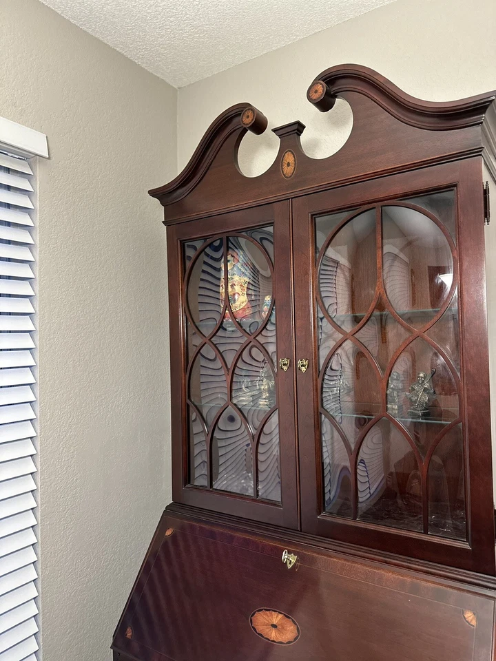 Escritorio de secretaria Jasper vintage caoba con vidrio burbuja Foto 3 de 4