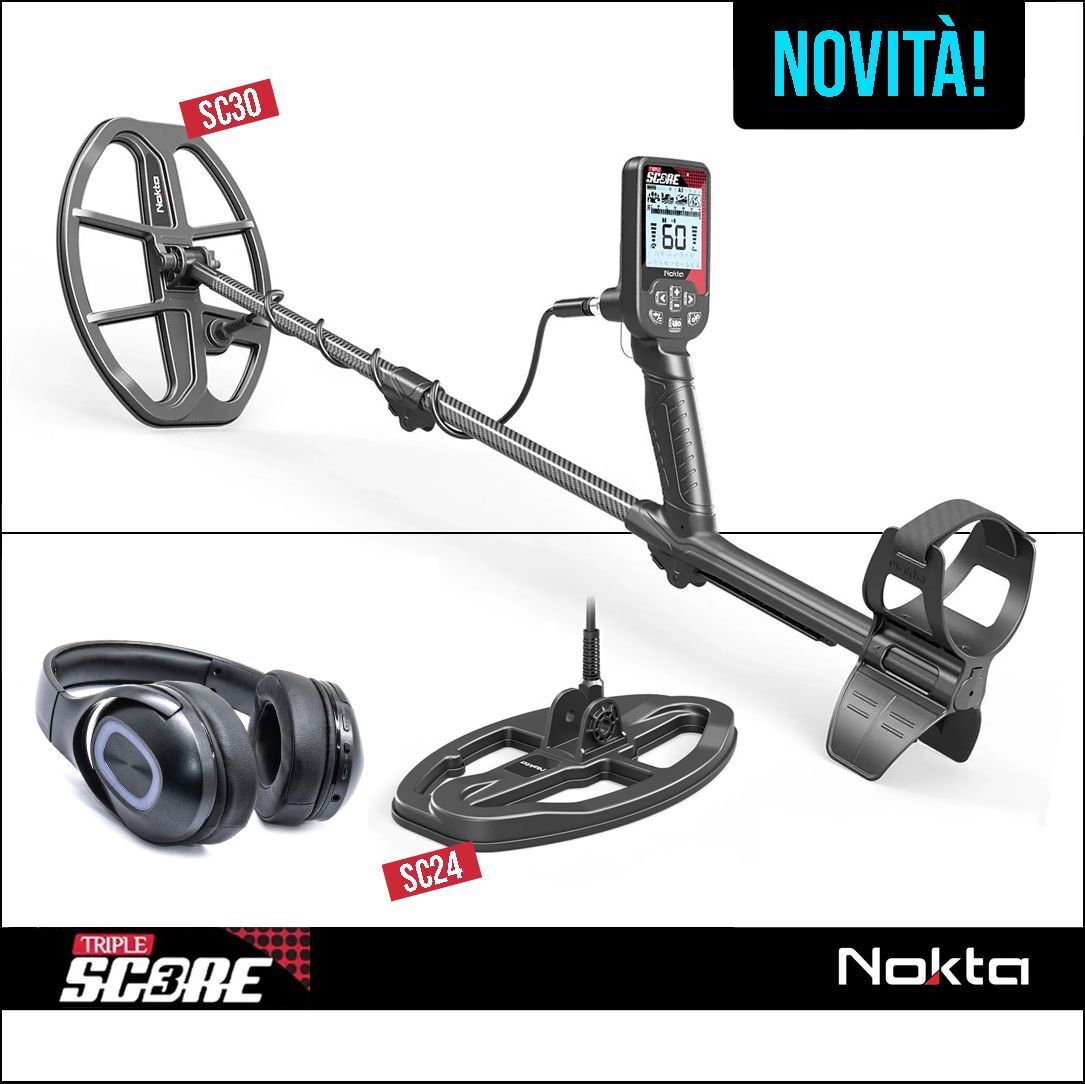 METAL DETECTOR TRIPLE SCORE 3 NOKTA 2 PIASTRE CUFFIE IMPERMEABILE MULTIFREQUENZA