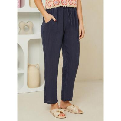 Neu mit Etikett Rodier marineblaue Leinenhose gerades Bein XL XXL UVP 109 £