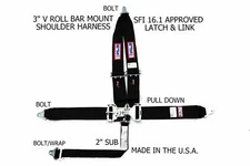 RJS RACING SFI 16.1 LATCH & LINK HARNESS BELT V ROLL BAR MOUNT BLACK 1125401