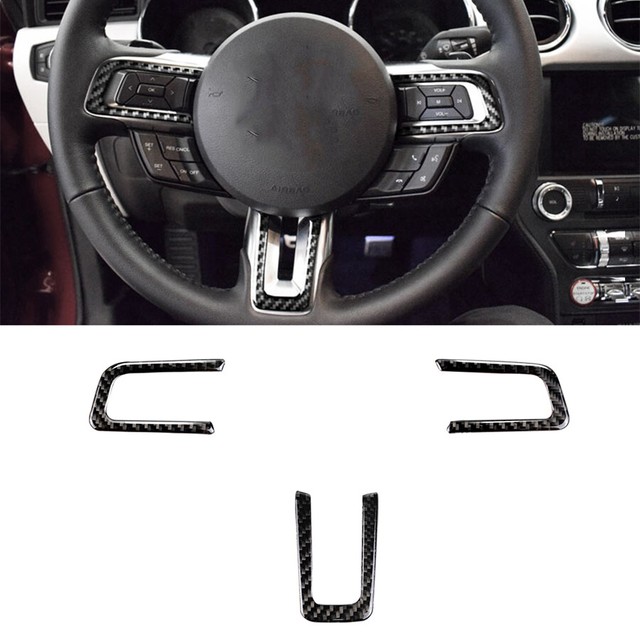 3Pcs Ford Mustang 201519 Carbon Fiber Car Steering Wheel Stickers