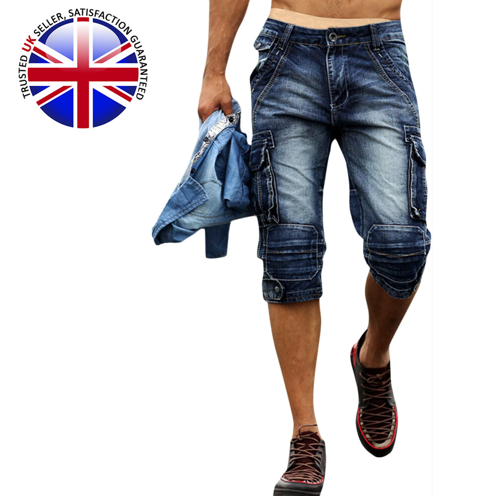 Mens Casual Cargo Combat Summer Shorts Denim Jeans Half