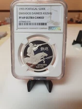 1993 Portugal & Japan 200 Escudo Silver Coin ENVIADOS DAIMIOUS KIUSHU NGC PR69