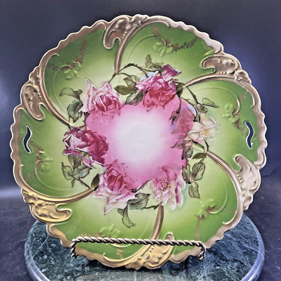 Vtg. Hand Painted M Z Austria Decorative  Plate Cabbage Rose