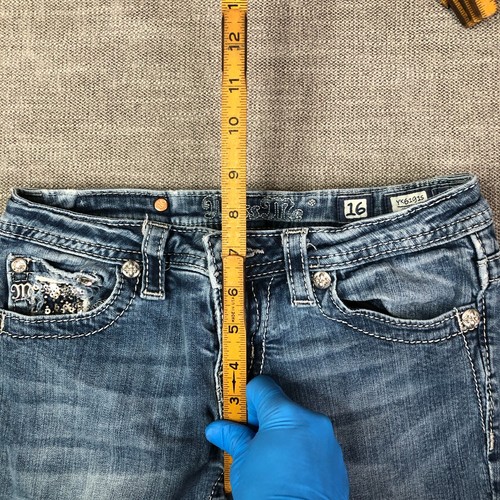 Miss Me Shorts Girls 16 26 Blue Skinny Cutoff Flap Pocket Studded Embroidered - Picture 6 of 15