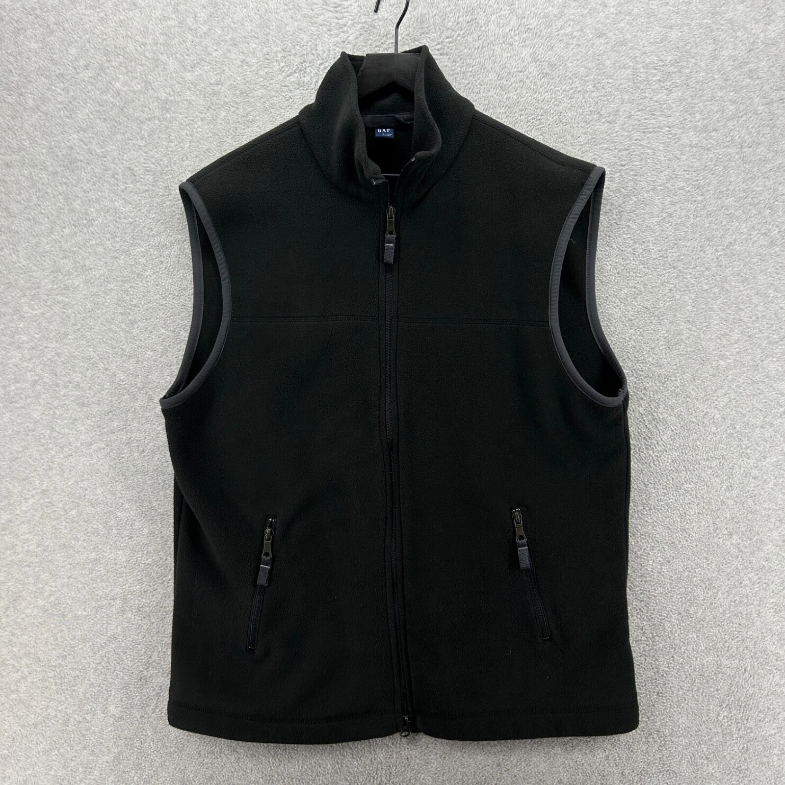Gap Fleece Vest Mens Size Large Black Full Zip Windbreaker Sleeveless VTG