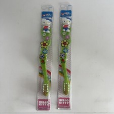 HELLO KITTY 2 Kid  s Crest Toothbrushes, Soft, Green w/Flowers, Zooth Sanrio New