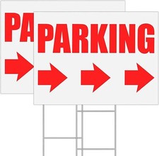 2 Pack Parking Sign with Metal H-Stake, Right Red-Right Arrow