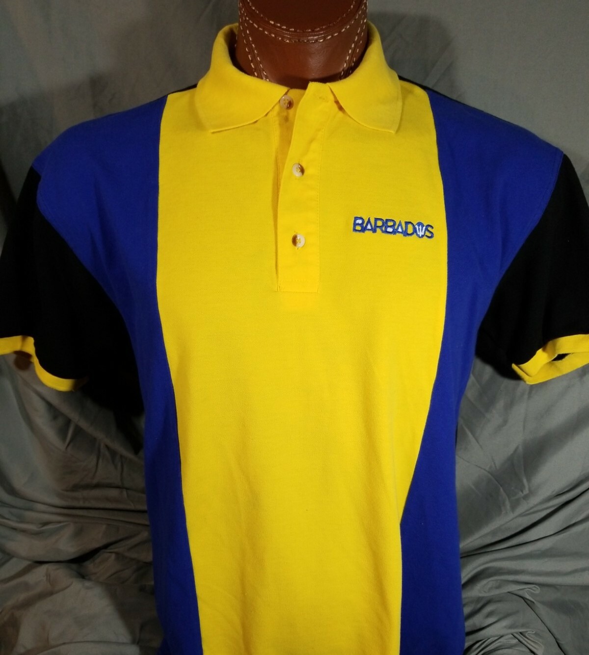 Barbados Colorful Yellow Blue Black Embroidered Polo Shirt Cotton Blend L  Large | eBay