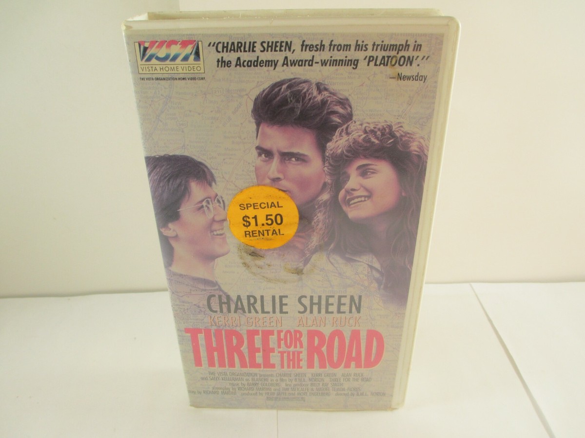 Three for the Road VHS Vista Home Video Charlie Sheen 80s Road