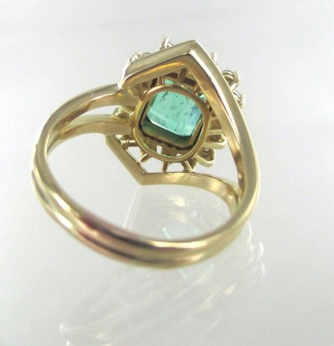 18KT Massiv Gelbgold 16 Diamanten Smaragd Ringgröße 8 - Bild 5 von 6