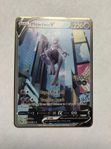 Mewtwo V 072/078 Pokemon GO Alternate Full Alt Art Gold Metal Fan Art  Card