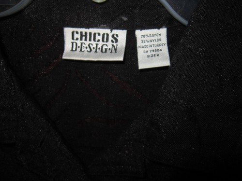 Chico's Design Size 2 L Button Down Shirt Blouse Top Black Mesh Cutout Pockets - Picture 3 of 3