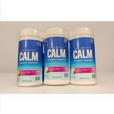 3x Natural Vitality Calm Magnesium  Anti Stress Raspberry Lemon Drink Mix 4oz