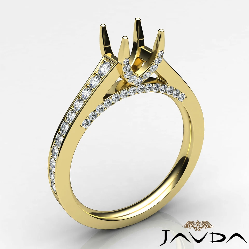 Micro Pave Setting Asscher Semi Mount Diamond Engagement Ring 14k Gold 0.75Ctw - Image 4 of 4
