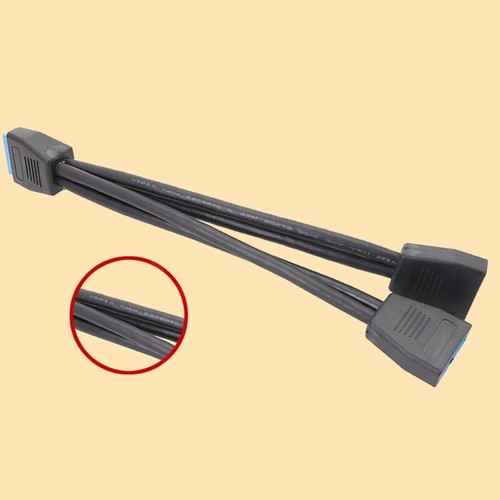 19 Pin Y Splitter Cable Dual Port USB 3.0 A Female to 20 Pin Motherboard Adapter - Picture 3 of 5