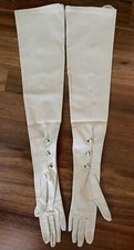 KAY FUCHS SATIN STRETCH OPERA LENGTH RHEINSTONE SKIN TONE WOMEN'S GLOVES SIZE S