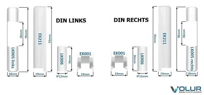 Aubi Abdeckkappenset, weiß DIN LINKS oder RECHTS, LK005 EK211 LK006 EK001