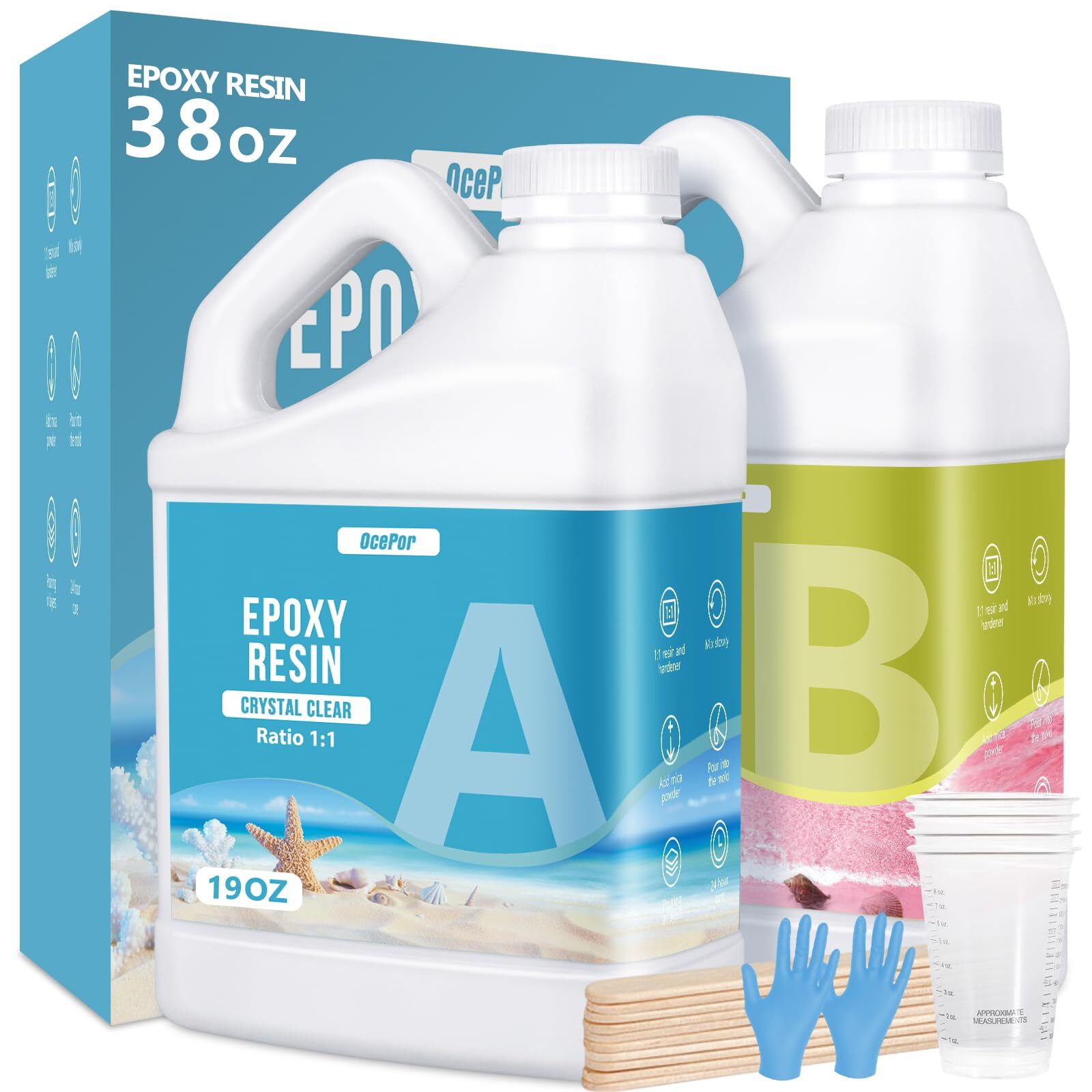 Crystal Clear 38OZ Epoxy Resin Kit for Crafts Jewelry No Yellowing