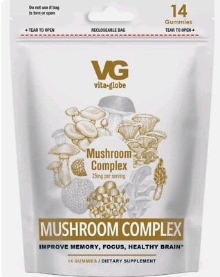 Mushroom Complex Gummies - Vita Globe Supports Focus and Memory - 14ct Bag