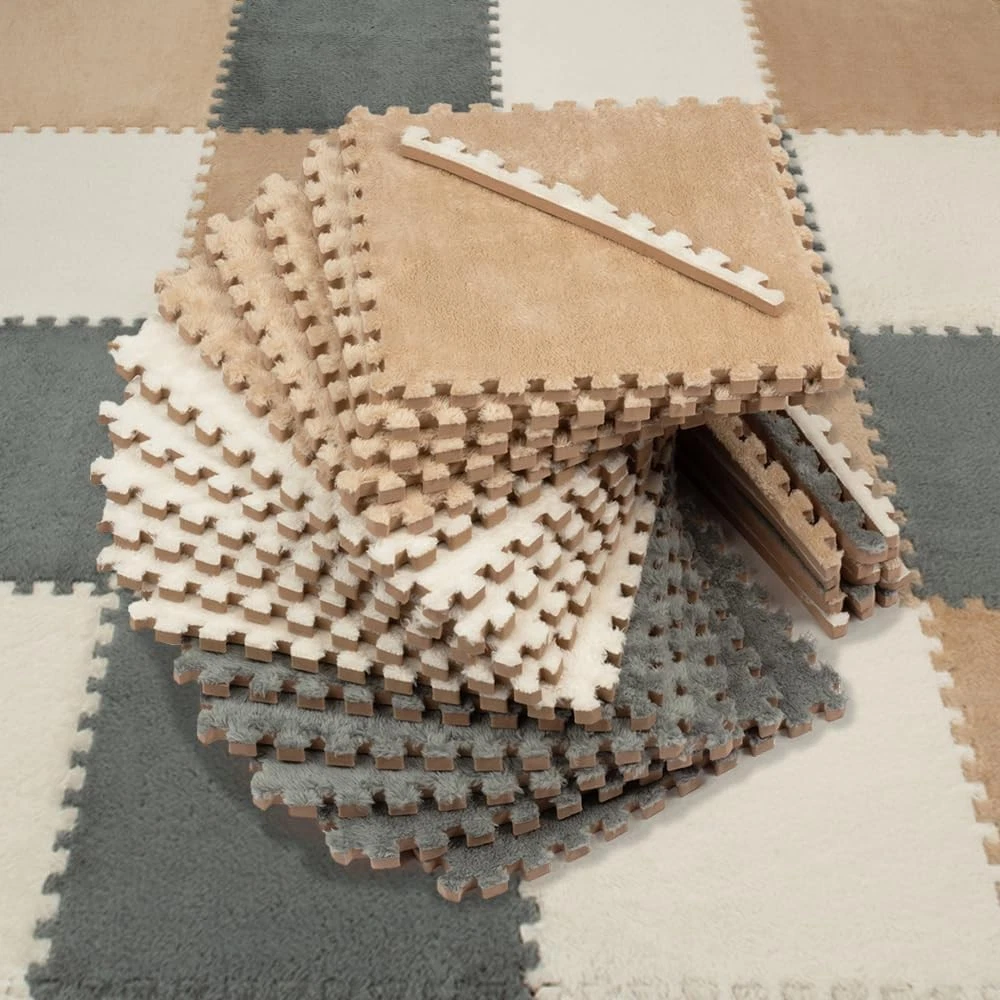 16 Piece Carpet Squares Puzzle Mat 49" x 49" Plush Interlocking Carpet Tiles,...
