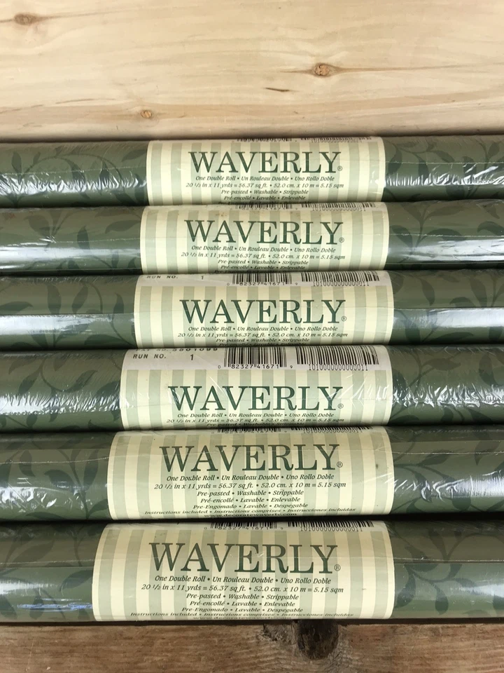 Lot of 6 Waverly Double Roll Wallpaper Prepasted 20.5"x11 yds Deadstock Green - Image 3 of 4