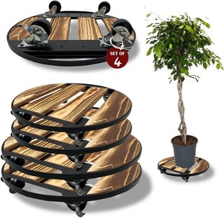 Wooden Rolling Planters 4 Pack 2 Sizes Plant Caddy Base Wheel Base Heavy Pots