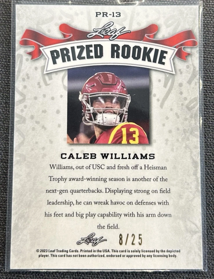 2023 Leaf Prized Rookie Caleb Williams #PR-13 Prata /25 - Imagem 2 de 2