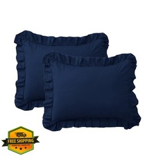FMLIUY Navy Blue Ruffle Pillow Cases Set of 2, Standard 20x26", Microfiber Shams