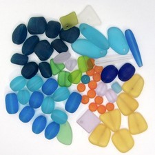 Cultured SEA GLASS Bead Lot 62 pieces with Drilled Holes mixed Craft Jewelry DIY