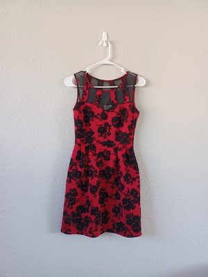Sweet Storm Red Dress With Black Floral Velvet  Formal Junior's Small
