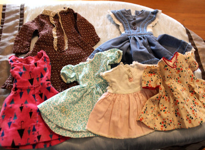 6 Pc Vintage Clothing Lot Doll Dresses 6 1/2 to 10'' Some Home Made