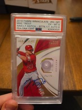 2018 Panini Immaculate Mike Trout Angels Game Worn Button Relic Auto 1/1 PSA