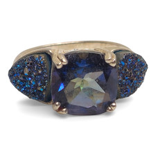 Sterling Silver 925 Blue Square Gem  Crushed Blue Stone Ring Size 7.75 5.3g